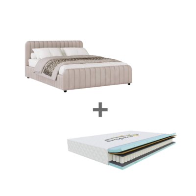 Lova SOMNELLA + Čiužinys SAPNAS 2 XL | 180x200 | Smėlio #3 | Veliūras