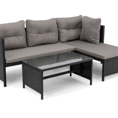 Lauko baldų komplektas NORIA | Technoratanas | Juodas | Pagalvės pilkos 03