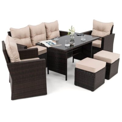 Lauko baldų komplektas MONAKO 1 | Technoratanas | Rudas | Pagalvės smėlio 01