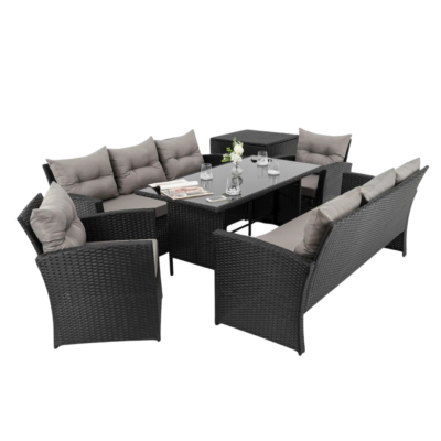 Lauko baldų komplektas FLORIDA 8 | Technoratanas | Juodas | Pagalvės pilkos 01