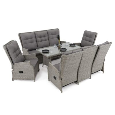 Išskleidžiamas lauko baldų komplektas MARBELLA BIG | Technoratanas | Šviesiai pilkas | Pagalvės pilkos 01