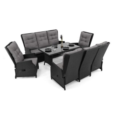 Išskleidžiamas lauko baldų komplektas MARBELLA BIG | Technoratanas | Juodas | Pagalvės pilkos 01