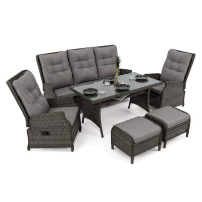 Išskleidžiamas lauko baldų komplektas MARBELLA | Technoratanas | Pilkas | Pagalvės pilkos 01