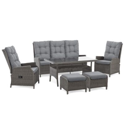 Išskleidžiamas lauko baldų komplektas MARBELLA | Technoratanas | Pilkas | Pagalvės šviesiai pilkos