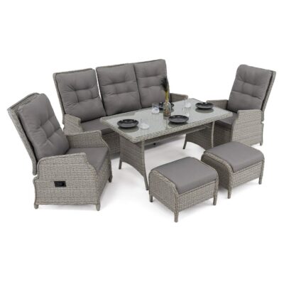 Išskleidžiamas lauko baldų komplektas MARBELLA | Technoratanas | Šviesiai pilkas | Pagalvės pilkos 01