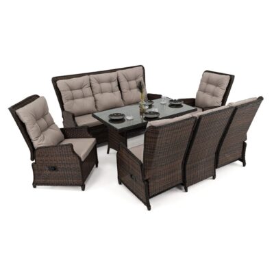 Išskleidžiamas lauko baldų komplektas MARBELLA BIG | Technoratanas | Rudas | Pagalvės pilkos 03