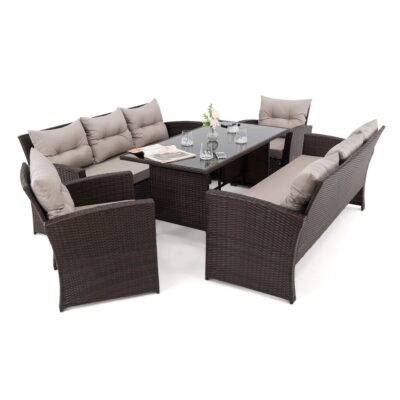 Lauko baldų komplektas FLORIDA 8 BD | Technoratanas | Rudas | Pagalvės pilkos 03