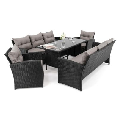 Lauko baldų komplektas FLORIDA 8 BD | Technoratanas | Juodas | Pagalvės pilkos 01