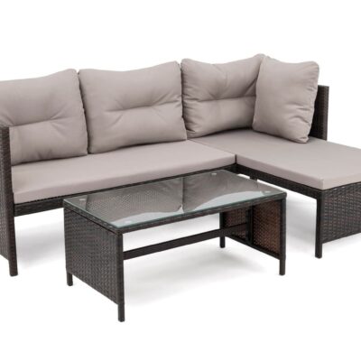 Lauko baldų komplektas NORIA | Technoratanas | Rudas | Pagalvės pilkos 03