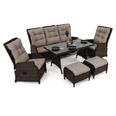 Išskleidžiamas lauko baldų komplektas MARBELLA | Technoratanas | Rudas | Pagalvės pilkos 03