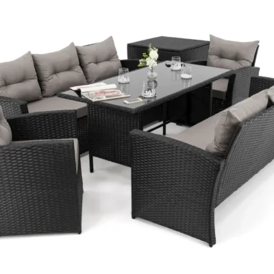 Lauko baldų komplektas FLORIDA 8 | Technoratanas | Juodas | Pagalvės pilkos 01