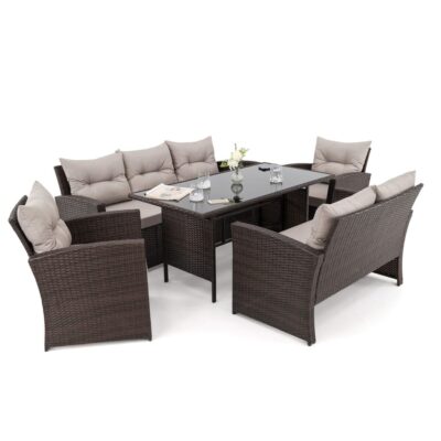 Lauko baldų komplektas FLORIDA BIG BD | Technoratanas | Rudas | Pagalvės pilkos 03