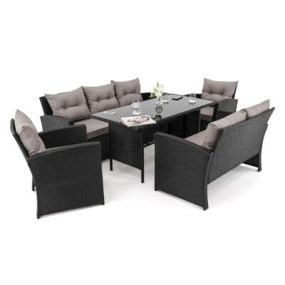 Lauko baldų komplektas FLORIDA BIG BD | Technoratanas | Juodas | Pagalvės pilkos 01