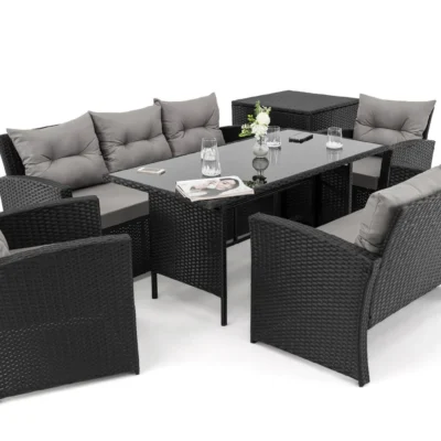 Lauko baldų komplektas FLORIDA BIG | Technoratanas | Juodas | Pagalvės pilkos 01