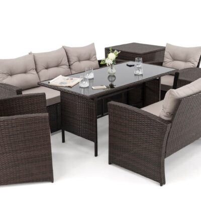 Lauko baldų komplektas FLORIDA BIG | Technoratanas | Rudas | Pagalvės pilkos 03