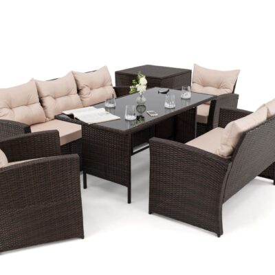 Lauko baldų komplektas FLORIDA BIG | Technoratanas | Rudas | Pagalvės smėlio 01