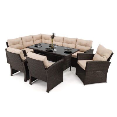 Lauko baldų komplektas LAGUNA | Technoratanas | Rudas | Pagalvės smėlio 01