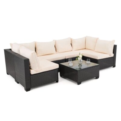 Lauko baldų komplektas LIVANI | Technoratanas | Juodas | Pagalvės smėlio