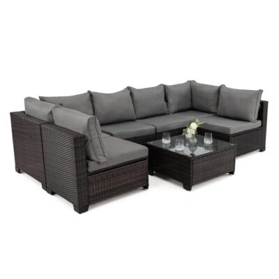 Lauko baldų komplektas LIVANI | Technoratanas | Rudas | Pagalvės pilkos