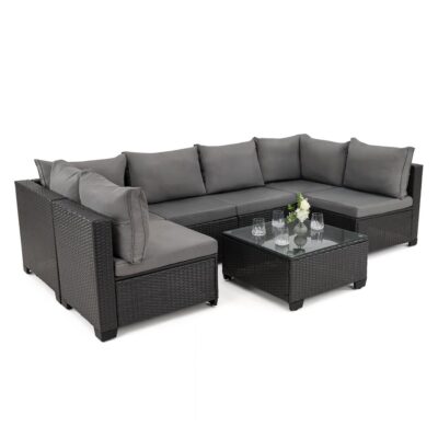 Lauko baldų komplektas LIVANI | Technoratanas | Juodas | Pagalvės pilkos