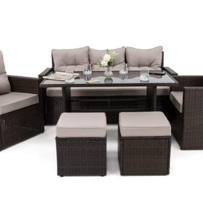 Lauko baldų komplektas MONAKO 1 | Technoratanas | Rudas | Pagalvės pilkos 03