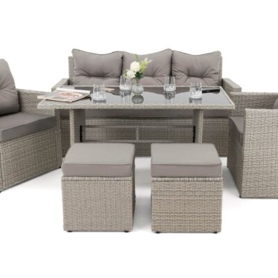 Lauko baldų komplektas MONAKO 1 | Technoratanas | Šviesiai pilkas | Pagalvės pilkos 01