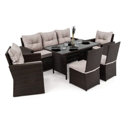 Lauko baldų komplektas MONAKO 1 XL | Technoratanas | Rudas | Pagalvės pilkos 03