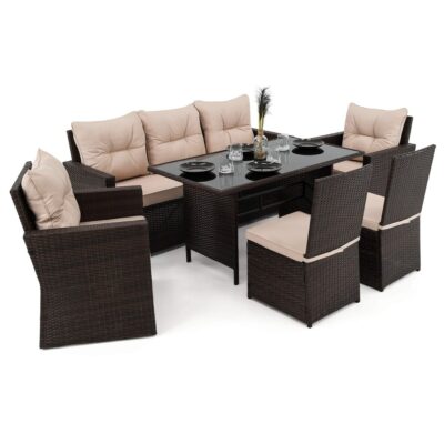 Lauko baldų komplektas MONAKO 1 XL | Technoratanas | Rudas | Pagalvės smėlio 01