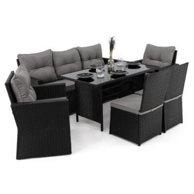 Lauko baldų komplektas MONAKO 1 XL | Technoratanas | Juodas | Pagalvės pilkos 01