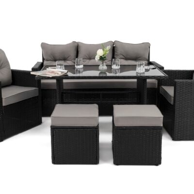 Lauko baldų komplektas MONAKO 1 | Technoratanas | Juodas | Pagalvės pilkos 01