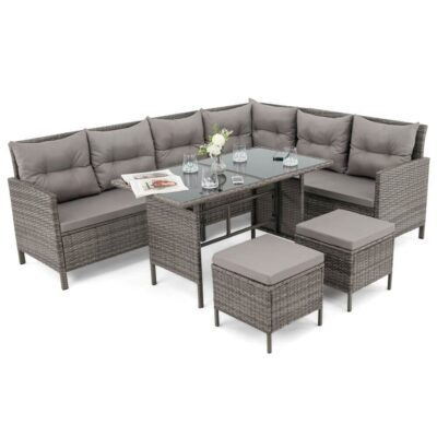 Lauko baldų komplektas PALMERA | Technoratanas | Pilkas | Pagalvės pilkos 01