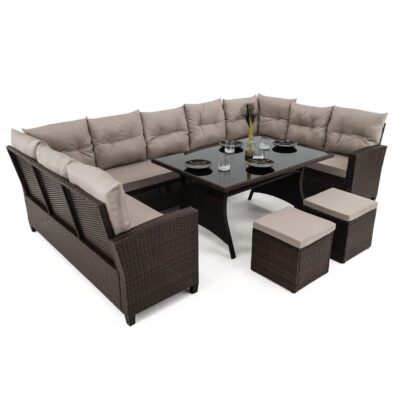 Lauko baldų komplektas OASIS | Technoratanas | Rudas | Pagalvės pilkos 03