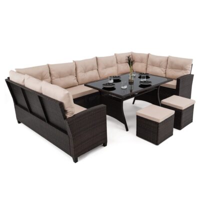 Lauko baldų komplektas OASIS | Technoratanas | Rudas | Pagalvės smėlio 01