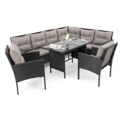 Lauko baldų komplektas PALMERA BIG | Technoratanas | Juodas | Pagalvės pilkos 01