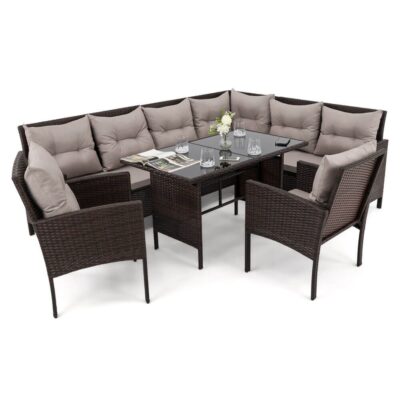 Lauko baldų komplektas PALMERA BIG | Technoratanas | Rudas | Pagalvės pilkos 03