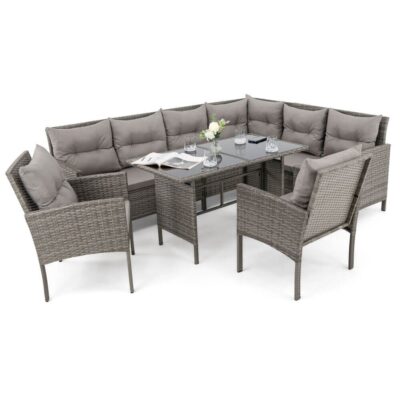 Lauko baldų komplektas PALMERA BIG | Technoratanas | Pilkas | Pagalvės pilkos 01